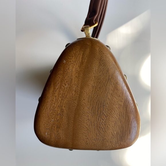 SOLD - Vintage Boho Raffia Woven Straw Floral Wooden Box Bag Purse Cabana - Picture 8 of 13